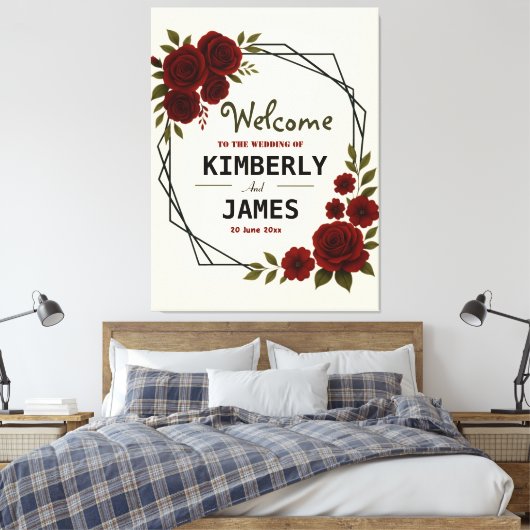 Burgundy Red & Black Geometric Wedding Modern  Leinwanddruck (Insitu (Schlafzimmer))