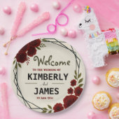 Burgundy Red & Black Geometric Wedding Modern Pappteller (Party)