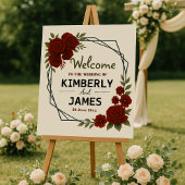 Burgundy Red & Black Geometric Wedding Modern Poster