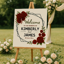 Burgundy Red & Black Geometric Wedding Modern  Poster