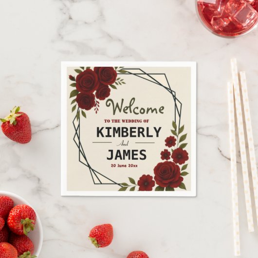 Burgundy Red & Black Geometric Wedding Modern  Serviette (Beispiel)