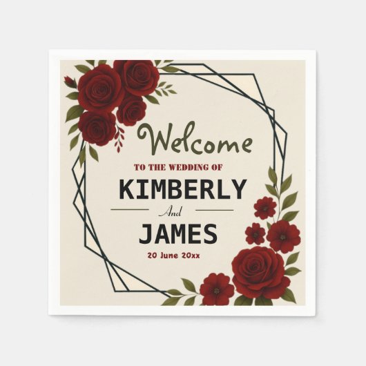 Burgundy Red & Black Geometric Wedding Modern Serviette (Vorderseite)