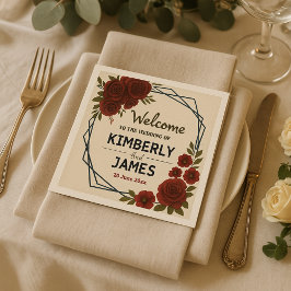 Burgundy Red & Black Geometric Wedding Modern  Serviette