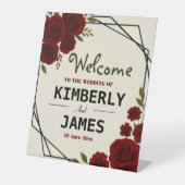 Burgundy Red & Black Geometric Wedding Modern Sockelschild (Vorderseite)