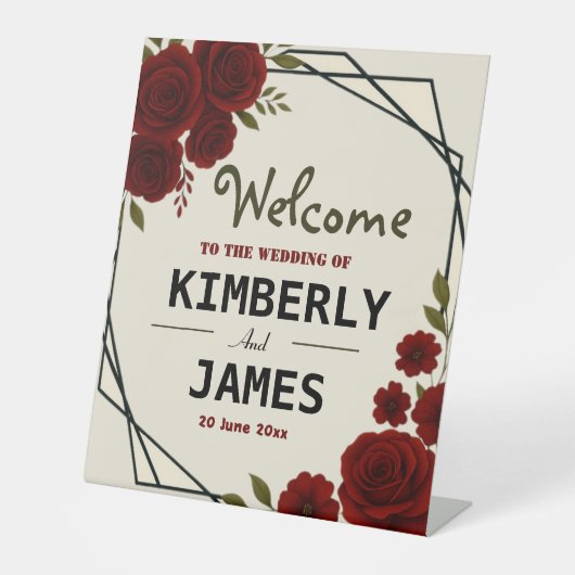 Burgundy Red & Black Geometric Wedding Modern Sockelschild (Vorderseite)