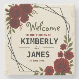 Burgundy Red & Black Geometric Wedding Modern  Steinuntersetzer