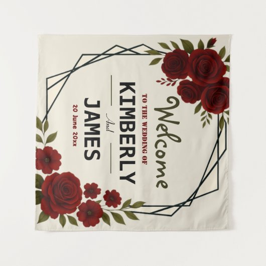 Burgundy Red & Black Geometric Wedding Modern Wandteppich (Vorderseite (Horizontal))