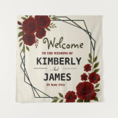 Burgundy Red & Black Geometric Wedding Modern Wandteppich (Vorderseite)