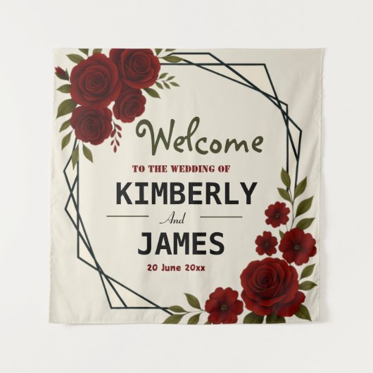 Burgundy Red & Black Geometric Wedding Modern Wandteppich (Vorderseite)