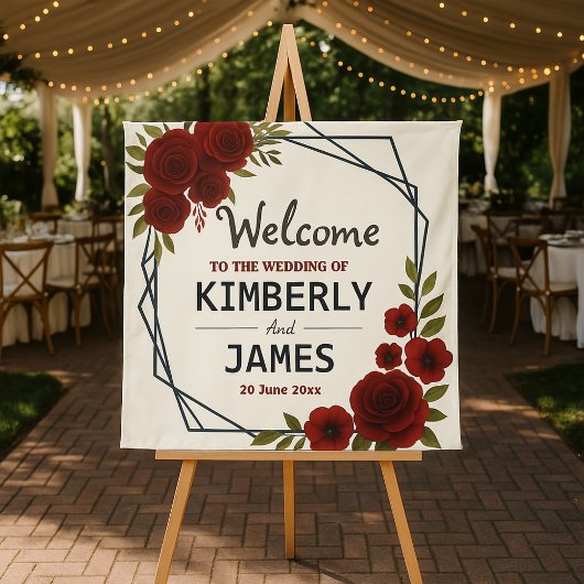 Burgundy Red & Black Geometric Wedding Modern Wandteppich