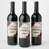 Burgundy Red & Black Geometric Wedding Modern Weinetikett (Flaschen)