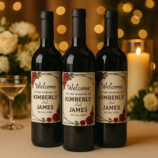 Burgundy Red & Black Geometric Wedding Modern Weinetikett