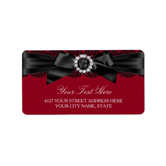 Burgundy Red & Black Pearl Bow Address Label Adressaufkleber (Vorne)