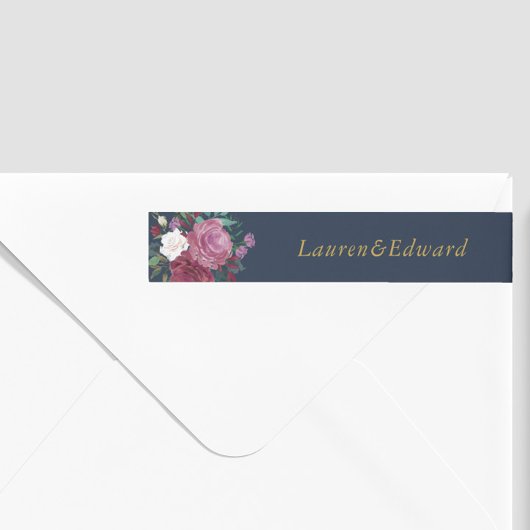 Burgundy Red Blooms Boho Wedding Rücksendeadresse