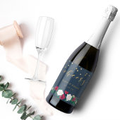 Burgundy Red Blooms Wedding Wine Weinetikett