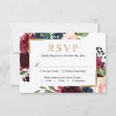 Burgundy Red Blue Blush Bloral Wedding RSVP Karte (Vorderseite)