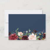 Burgundy Red Blue Blush Bloral Wedding RSVP Karte (Rückseite)
