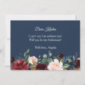 Burgundy Red Blue Floral werden Sie meine Bridesma Einladung (Rückseite)