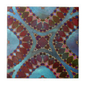 Burgundy Red Blue Symmetric Geometric Petals Fliese (Vorderseite)