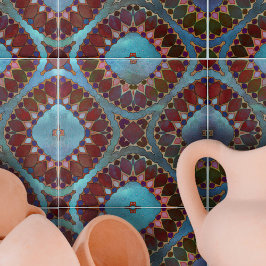 Burgundy Red Blue Symmetric Geometric Petals Fliese