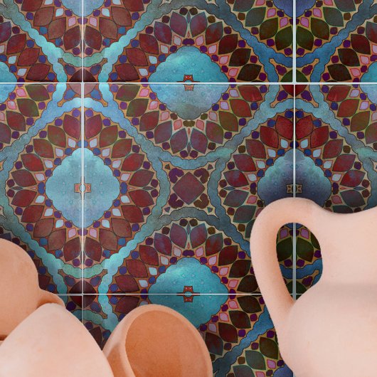 Burgundy Red Blue Symmetric Geometric Petals Fliese