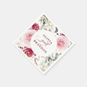 Burgundy Red Blume Elegant Boho Wedding Serviette (Ecke)
