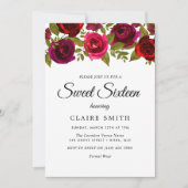 Burgundy Red Blume Elegant Sweet 16 Einladung (Vorderseite)