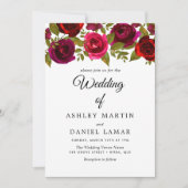 Burgundy Red Blume Elegante Einladung zur Hochzeit (Vorderseite)