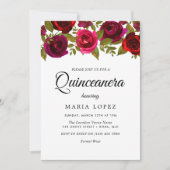 Burgundy Red Blume Elegante Quinceanera Einladung (Vorderseite)