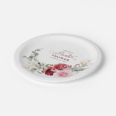 Burgundy Red Blume Elegantes Boho Brautparty Pappteller (Schrägansicht)