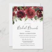 Burgundy Red Blume Gold Glitzer Brautparty Einladung (Vorderseite)