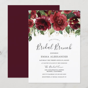 Burgundy Red Blume Gold Glitzer Brautparty Einladung