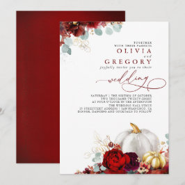 Burgundy Red Blume Gold Pumpkins Hochzeit im Herbs Einladung