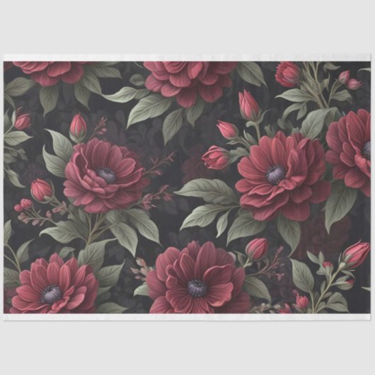 Burgundy Red Blume Gothic Decoupage Seidenpapier (Vorderseite)