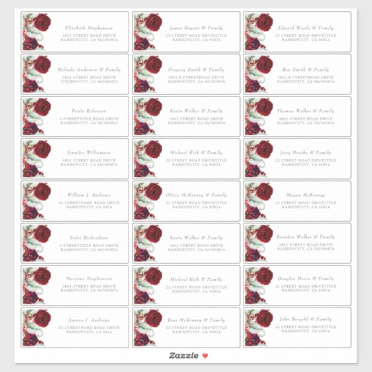 Burgundy Red Blume Guest Name Labels (Blatt)