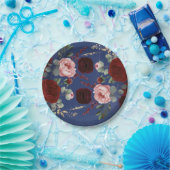 Burgundy Red Blume Navy Blue Modern Hochzeit im He Pappteller (Party)