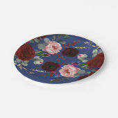Burgundy Red Blume Navy Blue Modern Hochzeit im He Pappteller (Schrägansicht)