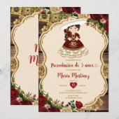 Burgundy Red Blume Presentación De Tres Años Einladung (Vorne/Hinten)