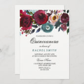 Burgundy Red Blume Quinceanera Party Einladung (Vorne/Hinten)