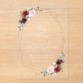 Burgundy Red Blume, Rosa Blume, Babydusche Acryleinladungen (Vorderseite)