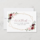 Burgundy Red Blume, Rosa Blume, Babydusche Dankeskarte (Vorderseite)