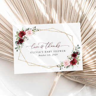 Burgundy Red Blume, Rosa Blume, Babydusche Dankeskarte