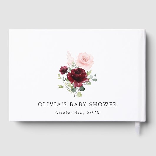 Burgundy Red Blume, Rosa Blume, Babydusche Gästebuch (Rückseite)