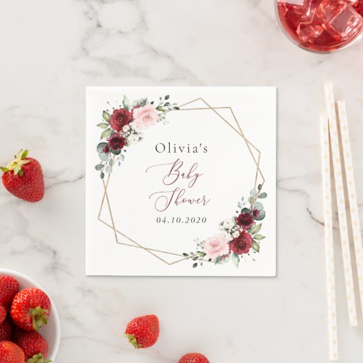 Burgundy Red Blume, Rosa Blume, Babydusche Serviette (Beispiel)