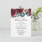 Burgundy Red Blume Wedding Rehersal Dinner Einladu Einladung (Stehend Vorderseite)