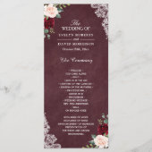 Burgundy Red Blush Bloral Lace Wedding Programm (Vorderseite)