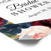 Burgundy Red Blush Blue Floral Brautparty Sign Poster (Ecke)