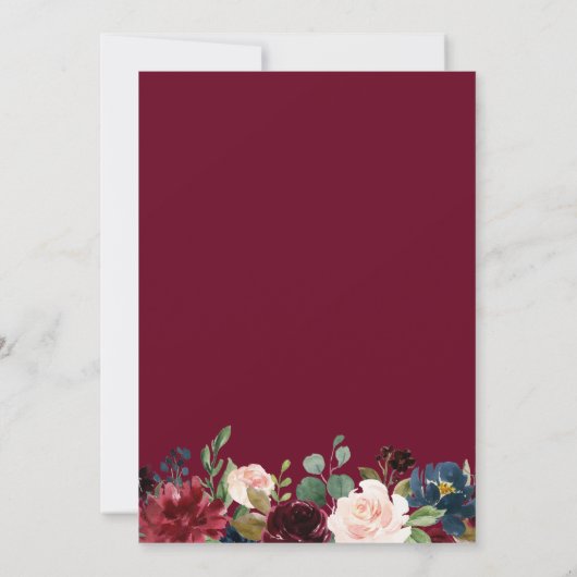 Burgundy Red Blush Blue Floral Gold Foto Save The Date (Rückseite)