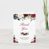 Burgundy Red Blush Blue Floral Vielen Dank Dankeskarte (Vorderseite)