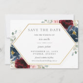 Burgundy Red Blush Blue Floral Wedding Save The Date (Vorderseite)